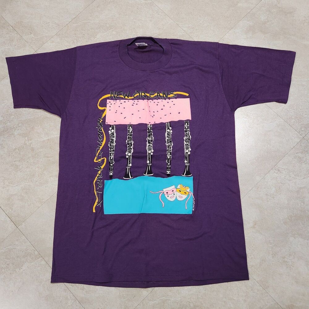 VTG 90s 1990 New Orleans French‎ Quarter Mardi Gras XL Single Stitch T Shirt USA - Picture 3 of 11